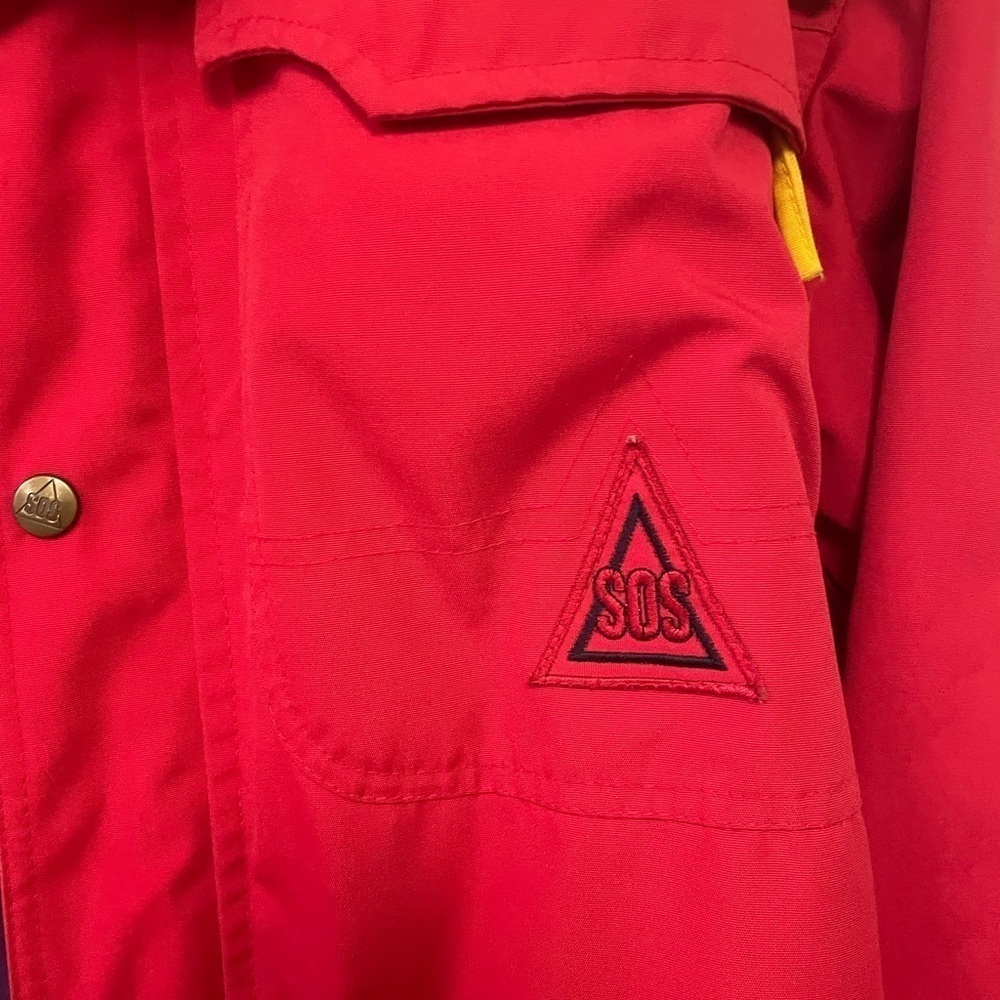 Vintage 90s SOS Colorblock Ski Jacket Red Yellow Thinsulate Men's S - Picture 6 of 9